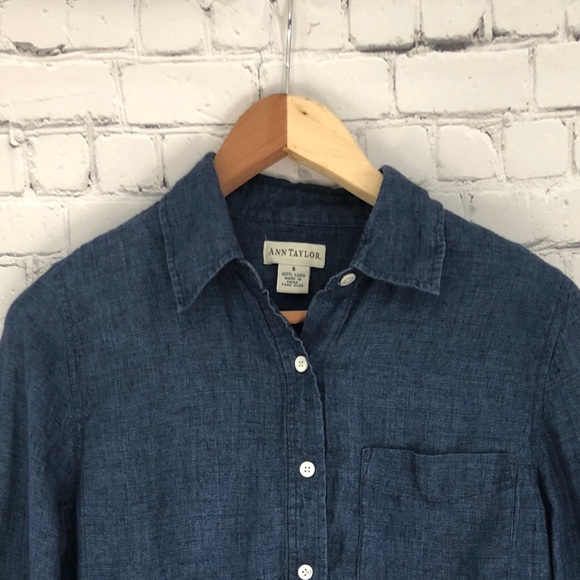 Ann Taylor Denim Colored 100% Linen Longsleeve S - Picture 3 of 4